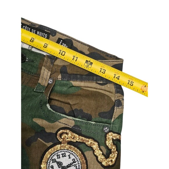 Cote De Nuits Mens 28x30 Camo Jeans Designer Sequin Patches Cargo Haute Couture - Picture 8 of 16